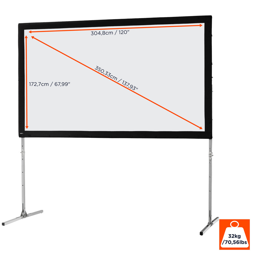 Celexon Mobil Expert 305 x 172cm Faltrahmen Leinwand - Maßzeichnung mit Abmessungen