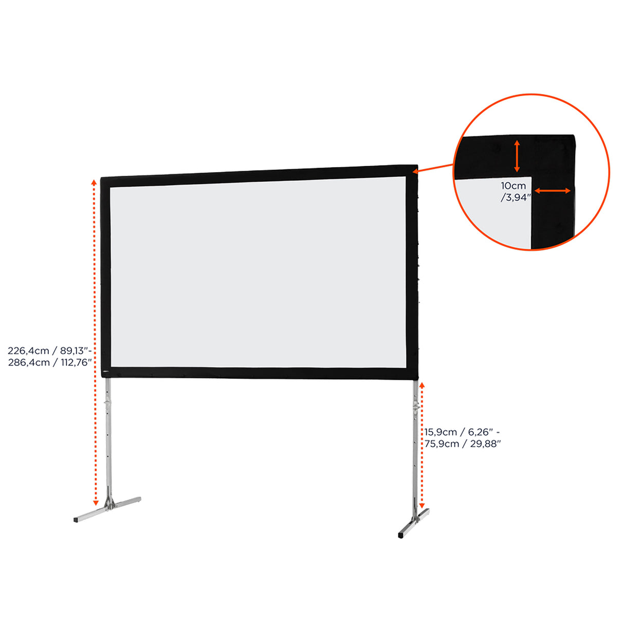 celexon Faltrahmen Leinwand Mobil Expert 305x190 cm - Maßzeichnung mit Aufbauhöhe