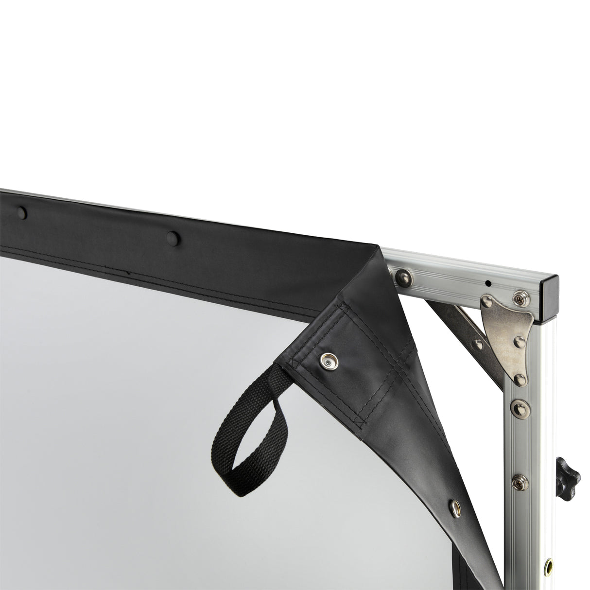 celexon Faltrahmen Leinwand Mobil Expert 305x190 cm - Detail Rahmenecke mit Tuchbefestigung