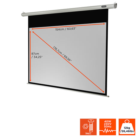 celexon Leinwand Motor Economy 160 x 90 cm - Maßzeichnung mit Abmessungen