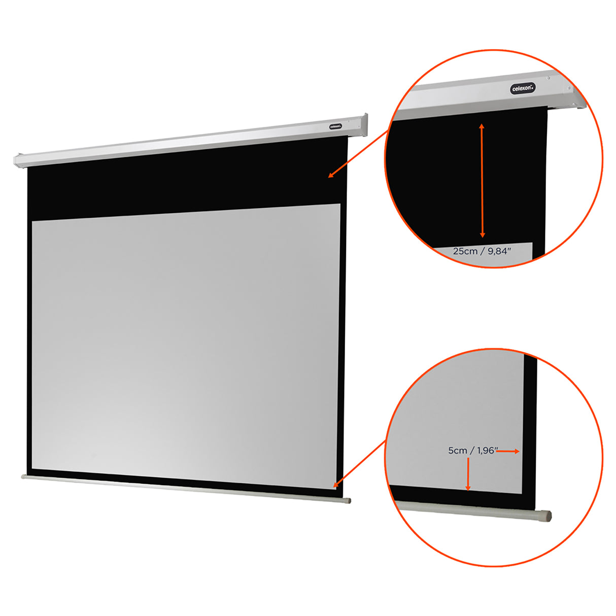 Celexon Leinwand Motor Economy 300 Zoll - Detail Gehäuse mit Wandhalterung