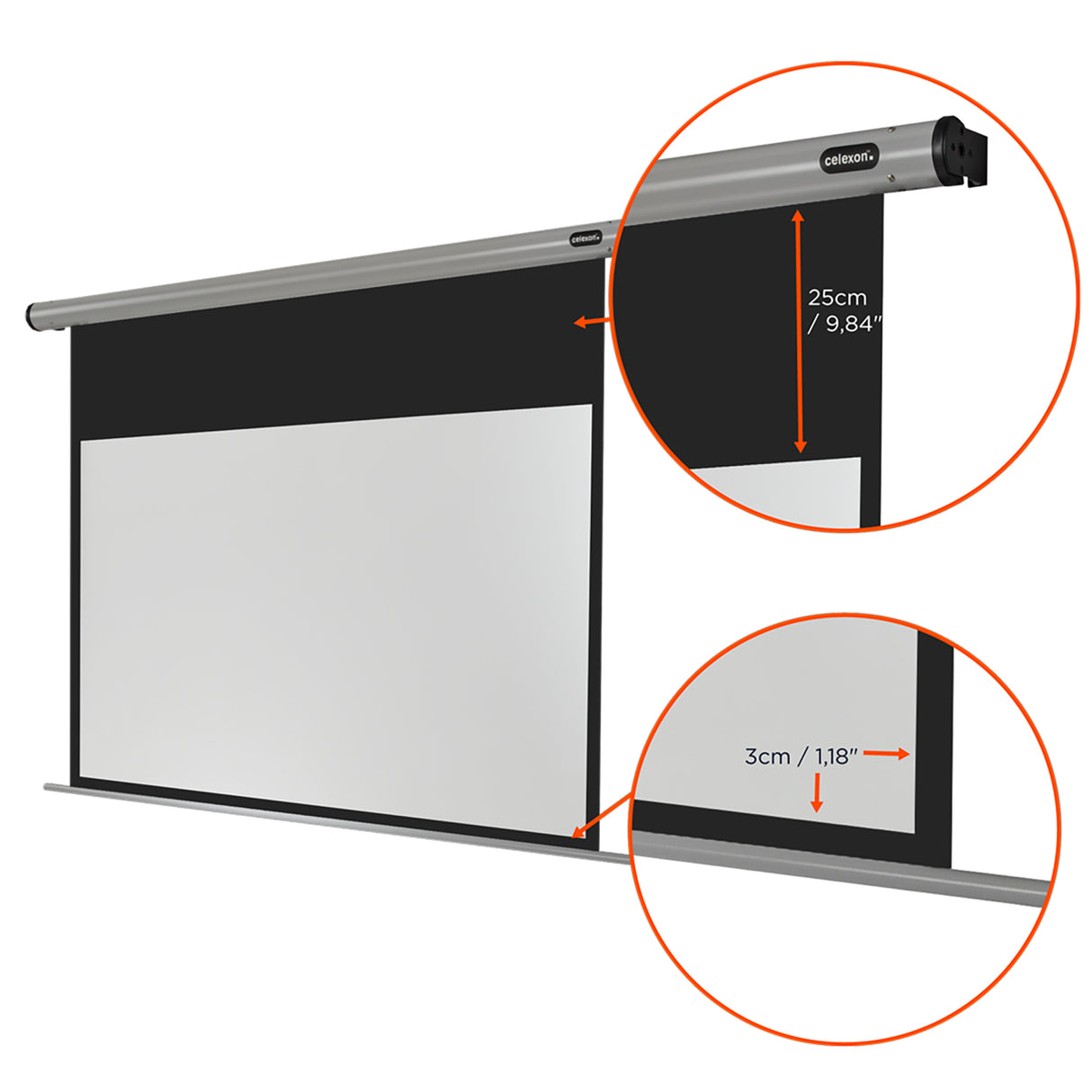 Celexon Leinwand Motor HomeCinema 200 Zoll - Maßzeichnung mit Abmessungen