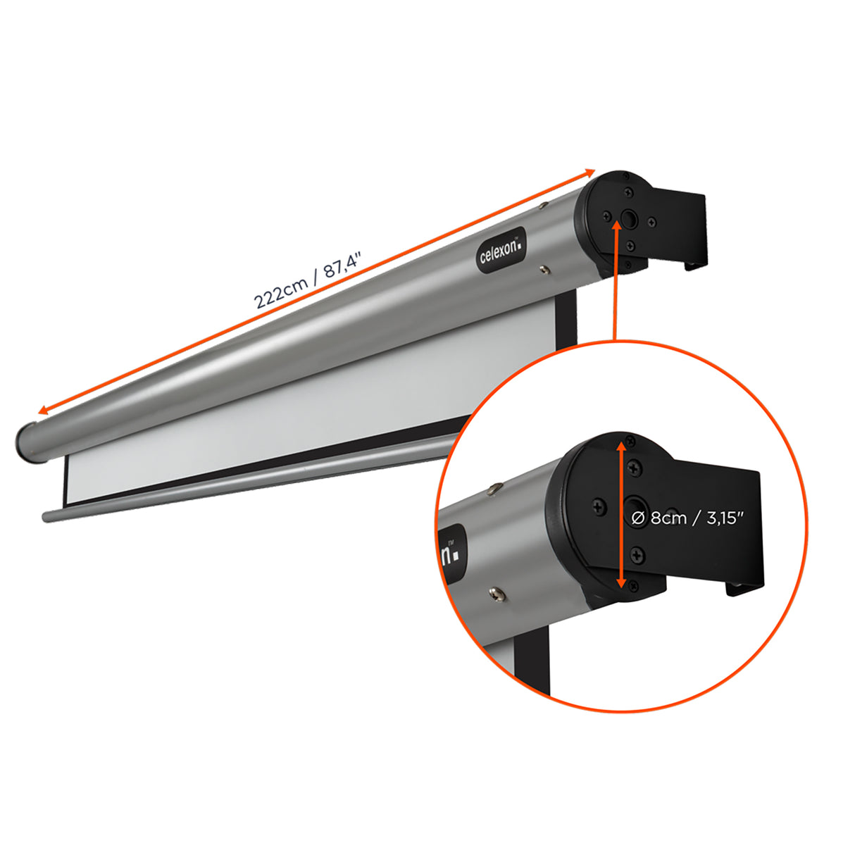 Celexon Leinwand Motor HomeCinema 200 Zoll - Detail Gehäuseseite Nahaufnahme