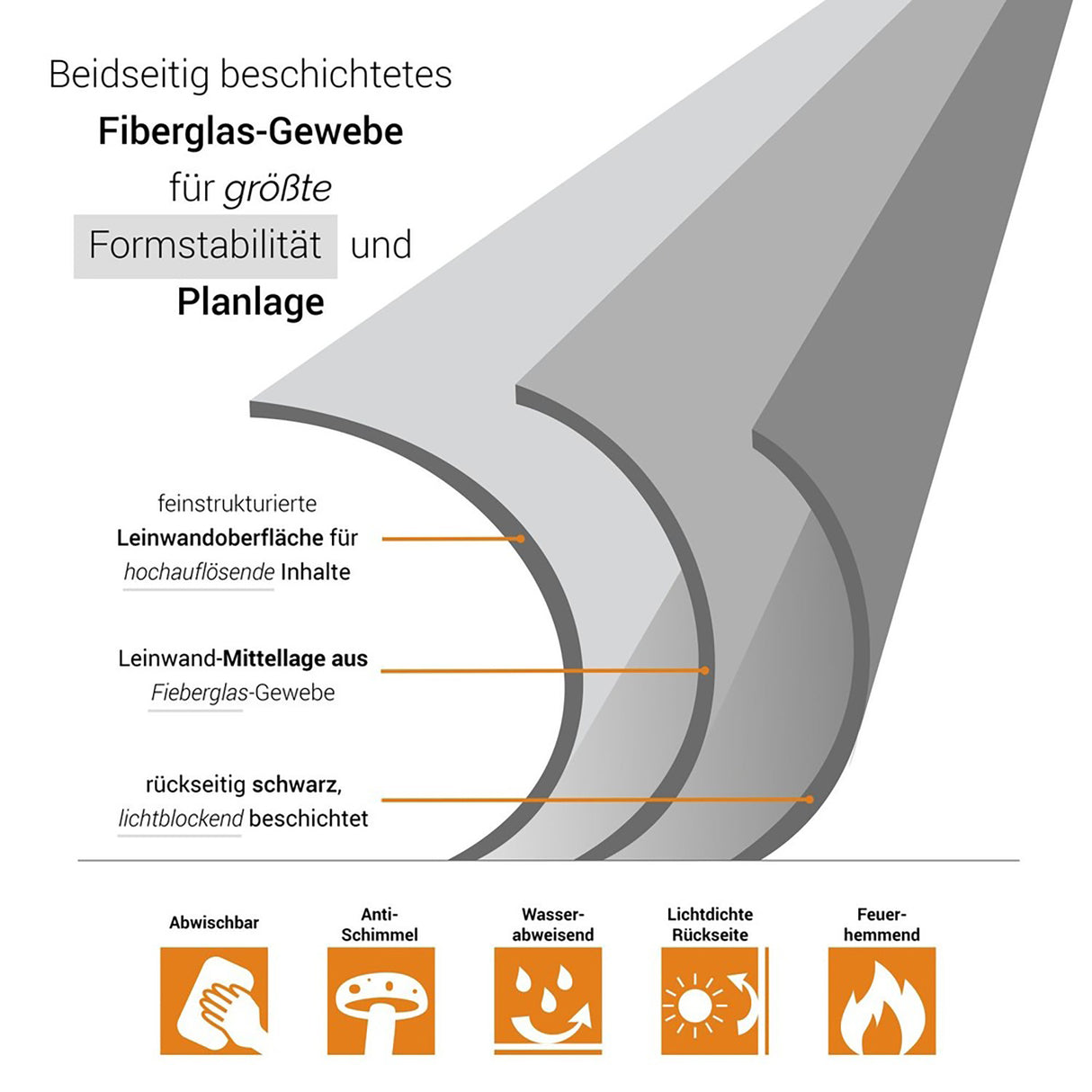 celexon Leinwand Rollo Professional 240x135 - Detail Leinwandaufbau mit Eigenschaften