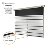 Celexon Leinwand Rollo Professional 300 x 169 cm - Detail Metallgriff und Stellmechanismus