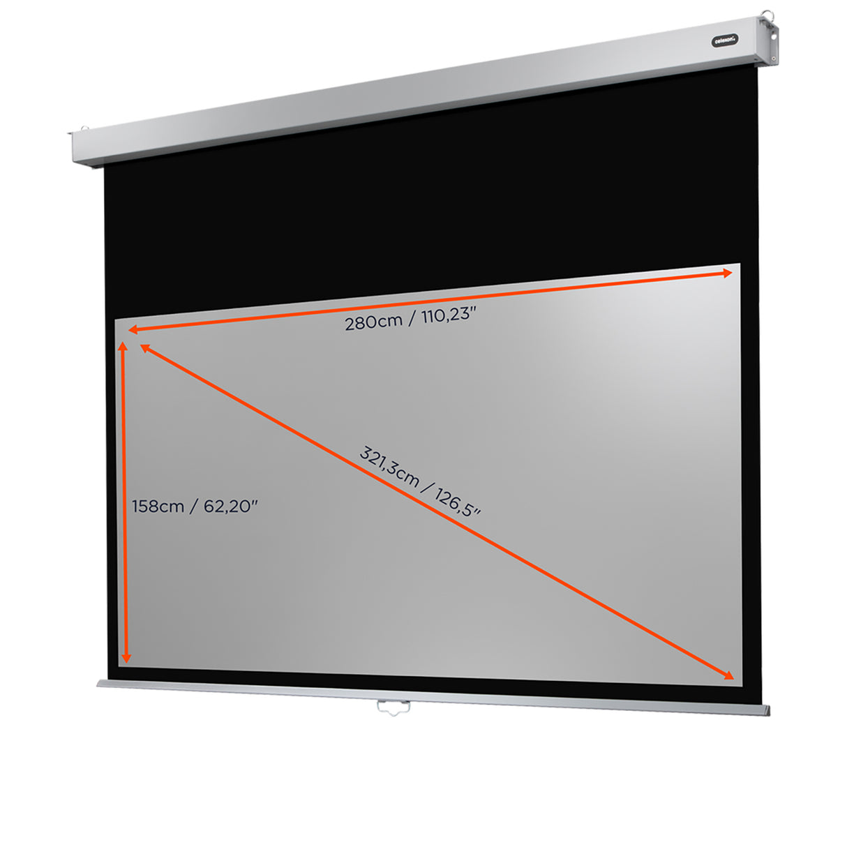 Celexon Leinwand Rollo Professional Plus 280 x 158 cm - Maßzeichnung mit Abmessungen