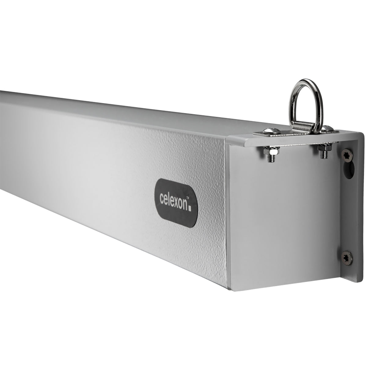 Celexon Leinwand Rollo Professional Plus 300 x 169 cm - Detail Gehäuseende mit Logo