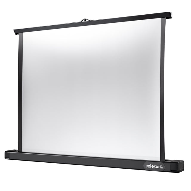 Celexon Tischleinwand Professional Mini Screen 66 x 37cm - Schrägansicht aufgestellt