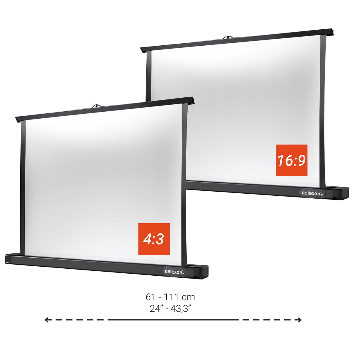 Celexon Tischleinwand Professional Mini Screen 66 x 37cm - Formatübersicht 4:3 und 16:9