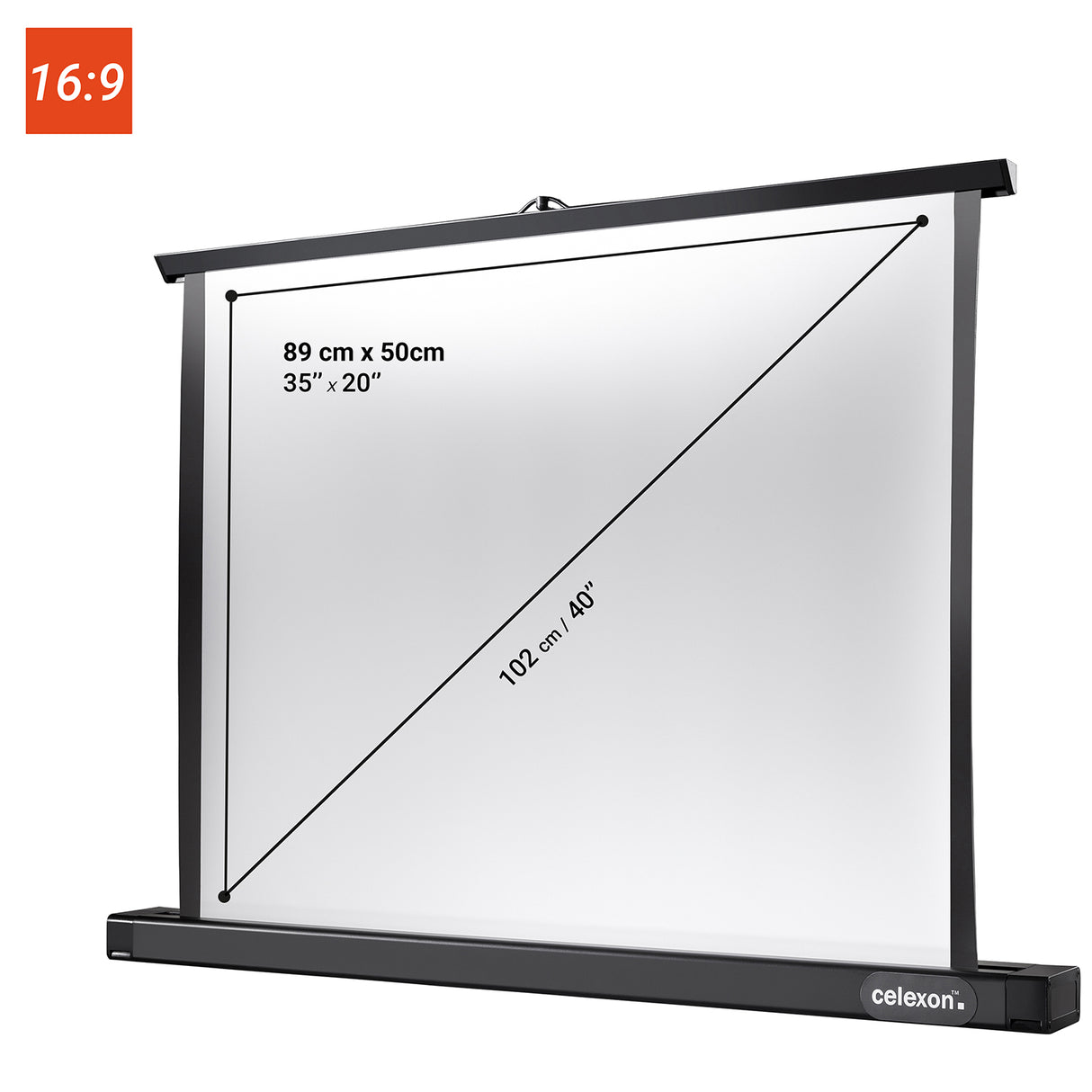 Celexon Tischleinwand Professional 89 x 50cm - Maßzeichnung mit Abmessungen
