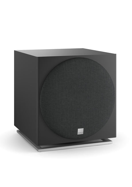DALI SUB E-12 F Matt Schwarz Subwoofer - Schrägansicht mit Stoffbespannung