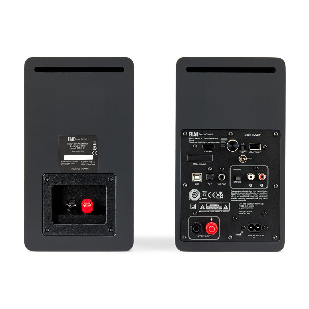 ELAC Debut Connex DCB41 Schwarz Aktivlautsprecher - Rückseite mit Anschlüssen