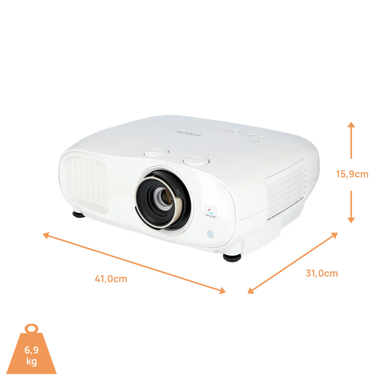 Epson EH-TW7100 Heimkino-Projektor - Schrägansicht mit Objektiv