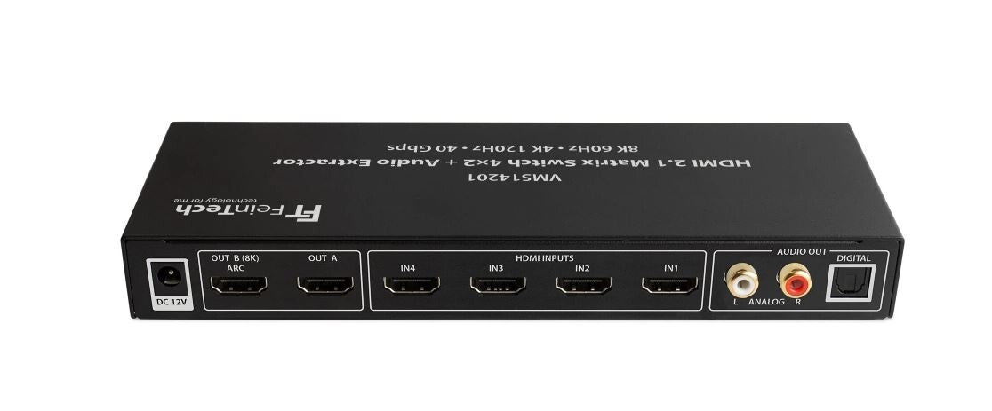 FeinTech VMS14201 HDMI 2.1 Matrix Switch 4x2 - Rückseite mit Anschlüssen