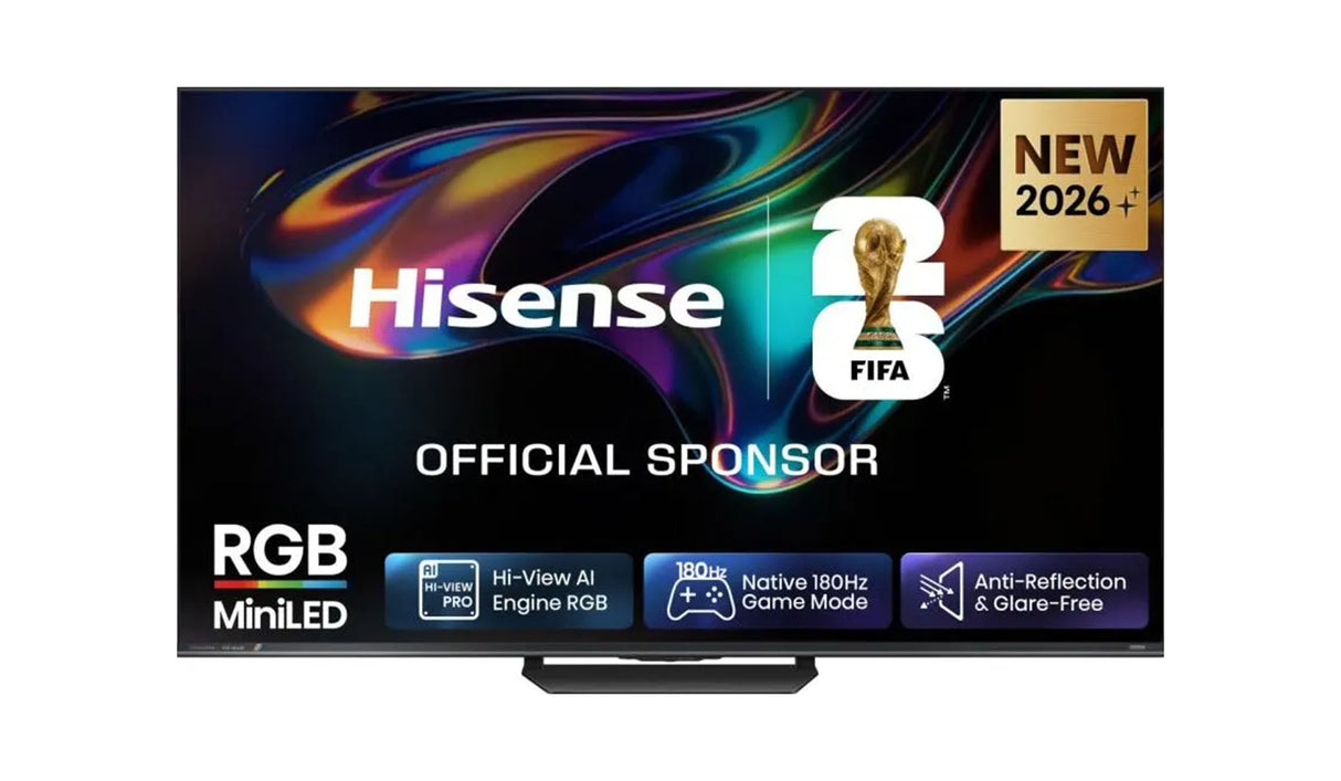 Hisense 75UR8DS RGB Mini LED Fernseher - Frontansicht mit Hisense Menü