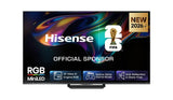 Hisense 75UR8DS RGB Mini LED Fernseher - Frontansicht mit Hisense Menü