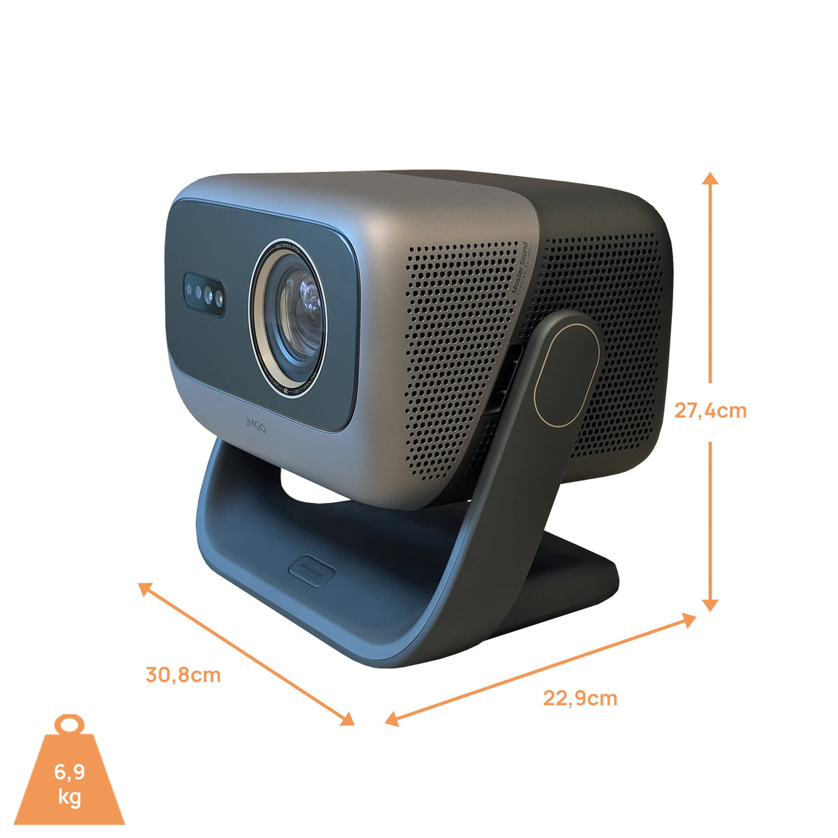 JMGO N3 Ultimate 4K HDR Triple Laser Beamer mit 5800 ISO Lumen, Google TV und 360° KI-Gimbal  - B-Ware Platin
