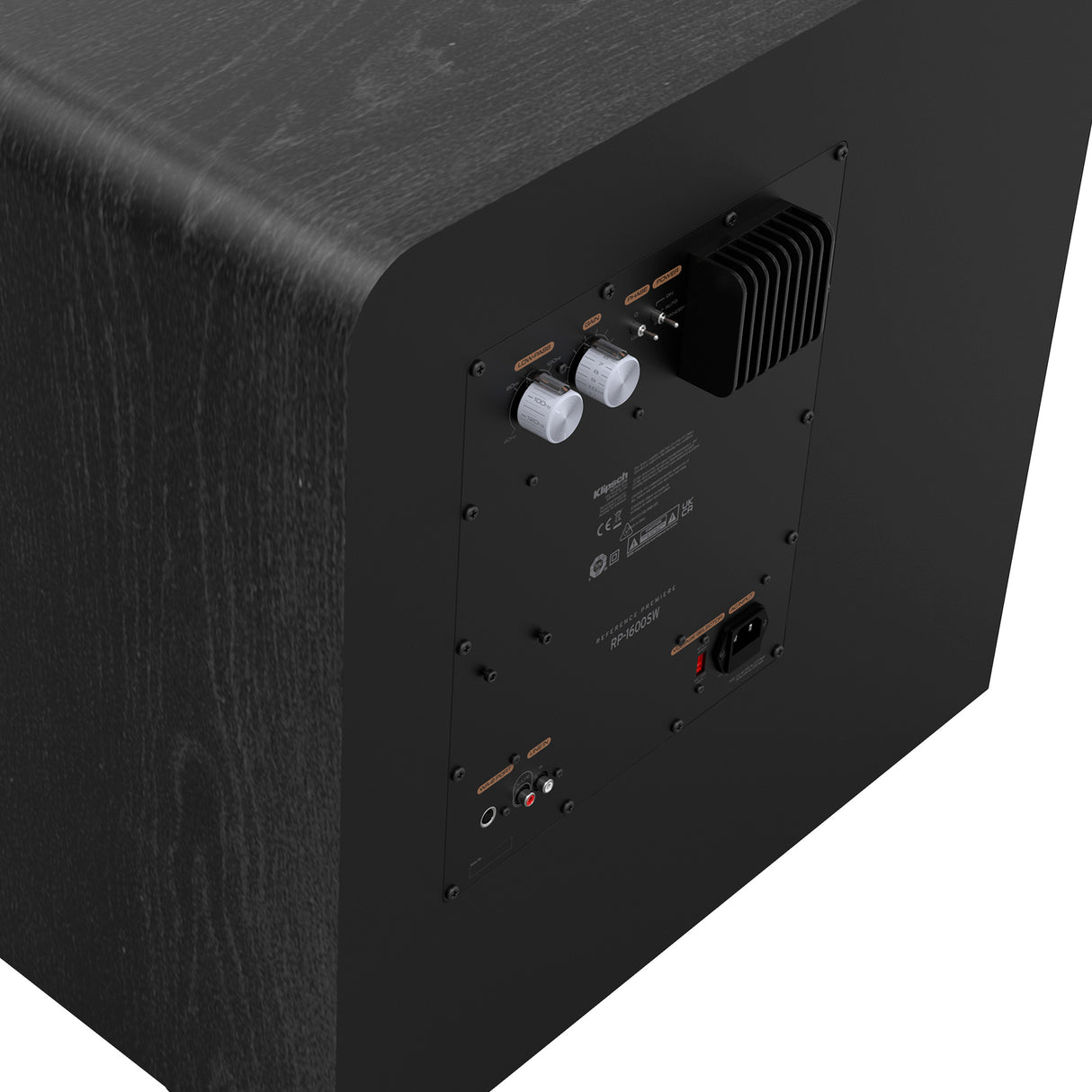 Klipsch RP-1400SW Subwoofer - Rückseite mit Anschlüssen Nahaufnahme