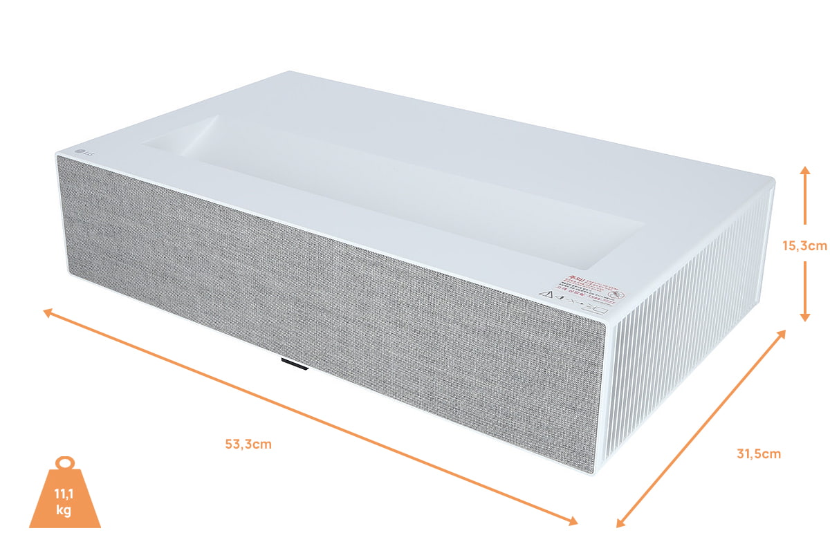 LG CineBeam HU715QW 4K Laser Beamer - Maßzeichnung mit Abmessungen