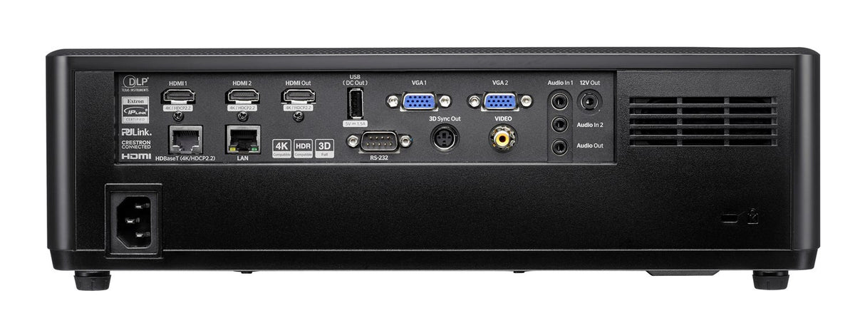 Optoma ZU607TST WUXGA Laser Golf Beamer - Rückseite mit Anschlüssen (HDMI, VGA, LAN)