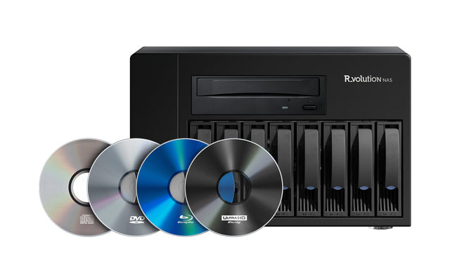 R_volution NAS 8-Bay Speicher - Frontansicht mit Datenträgern