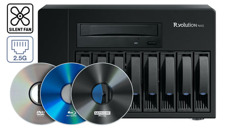 R_volution NAS Ultra 8-Bay Speicher - Frontansicht mit Datenträgern
