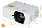 ViewSonic V52HD Beamer B-Ware Gold - Schrägansicht mit Maßangaben