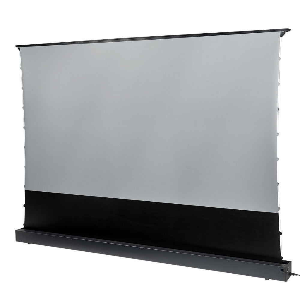 celexon CLR UST Kontrastleinwand II 110 Zoll schwarze Bodenleinwand - Schrägansicht ausgefahren