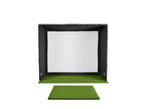 celexon Fairway Golf Simulator Enclosure 400 x 300 x 300 cm - Frontansicht mit Abschlagmatte