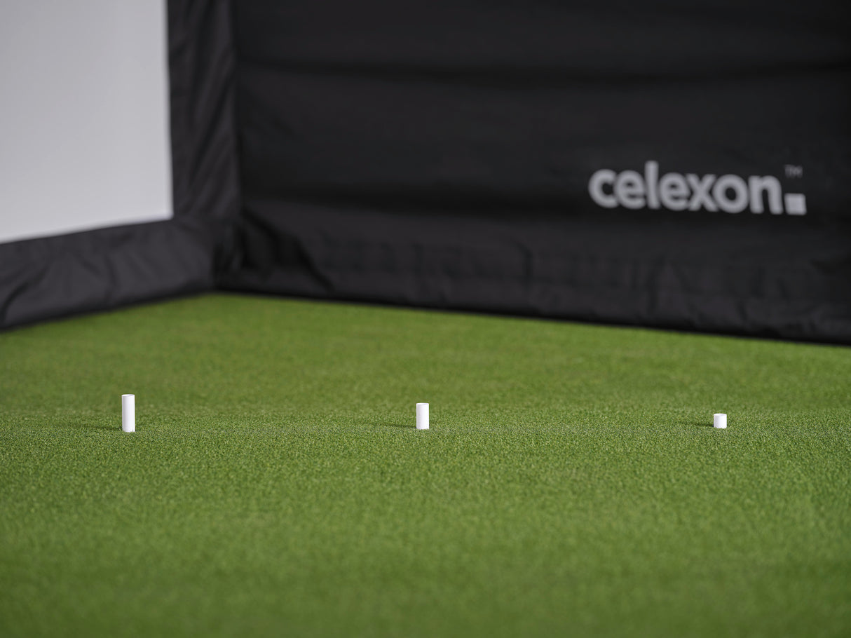 celexon Fairway Golf Simulator Enclosure 400 x 300 x 300 cm - Rasenteppich mit Golf-Tees