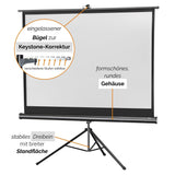 celexon Economy Mobile 110 Zoll Stativleinwand - Detail Keystone-Korrektur und Gehäuse