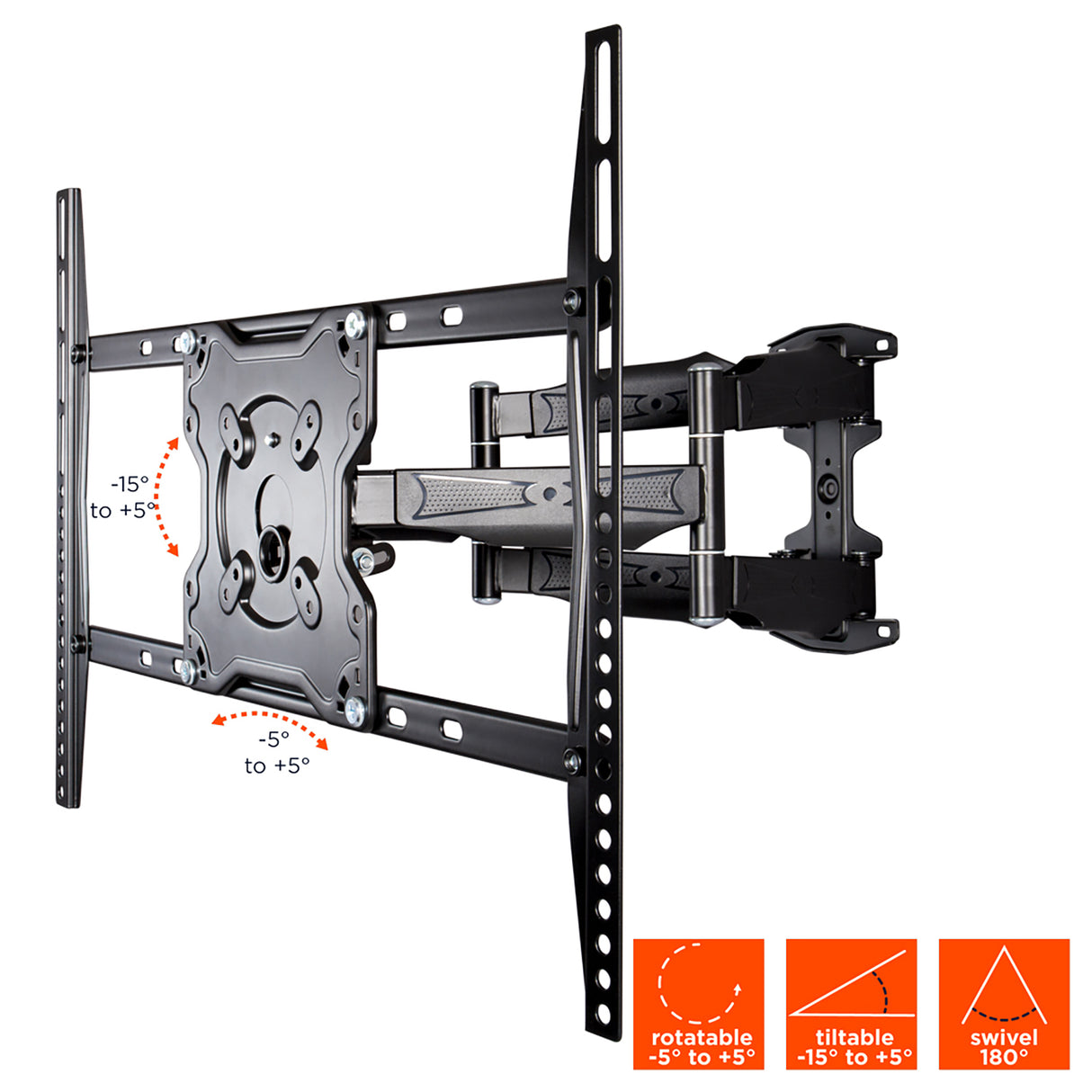celexon Adjust-S70460 TV-Wandhalterung - Schrägansicht mit Neige-, Dreh- und Schwenkwinkeln