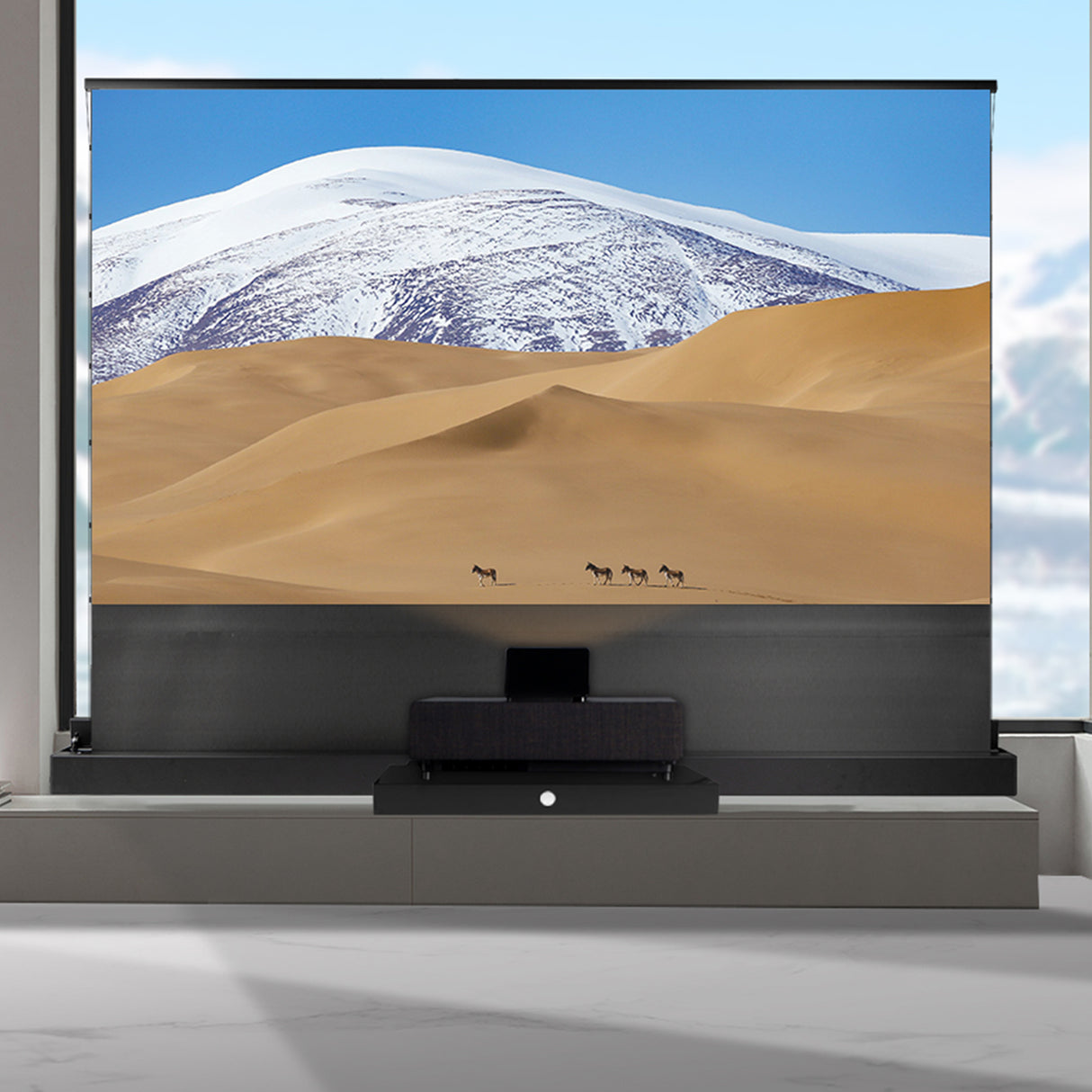 celexon CLR UST Kontrastleinwand 120 Zoll schwarz - Wohnzimmer-Ambiente