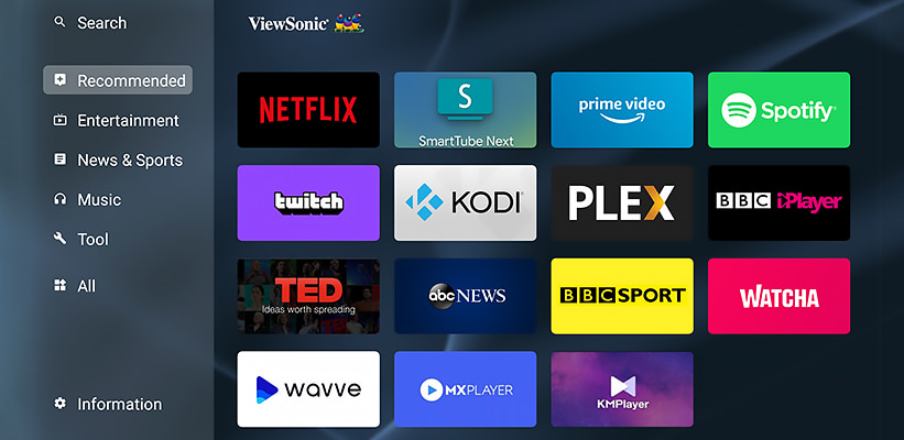 ViewSonic X11-4K Smart Streaming App Auswahl