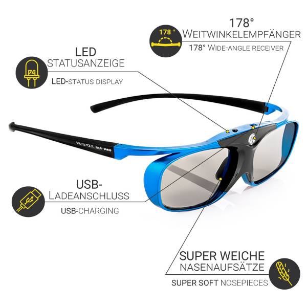 Hi-SHOCK DLP Pro Blue Heaven - DLP Link 3D Brille mit Akku