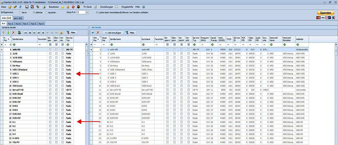 TV Senderliste ordnen