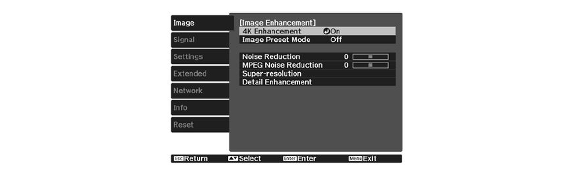 Epson TW7000 TW7100 Beamer Menü