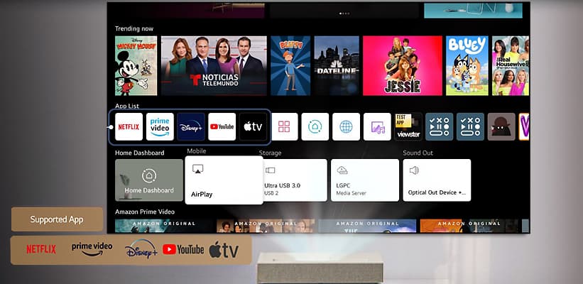 LG HU915QE Laser TV Streaming App Auswahl