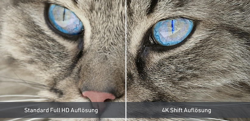 Optoma Photon Beam PK52 4K Shift Aufloesung gegen Full HD Aufloesung Vergleich Bildvorteil