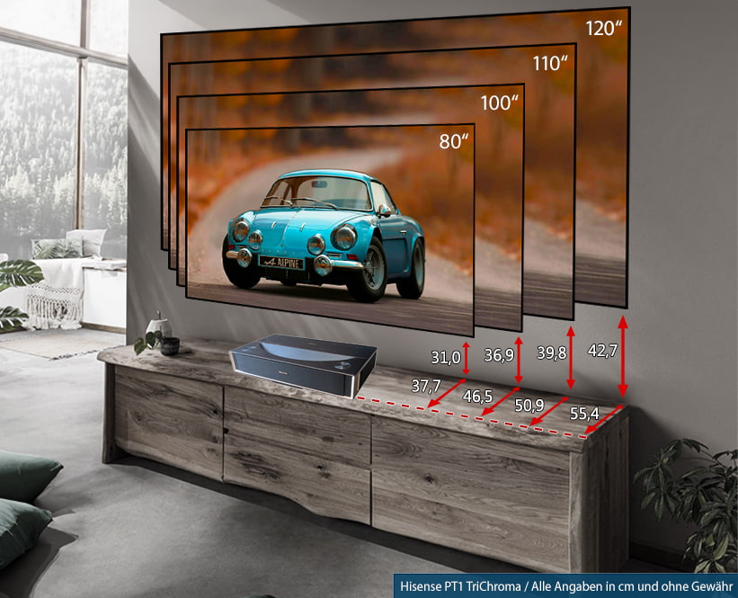 Hisense PT1 TriChroma Laser TV Bildabstandsrechner Installation
